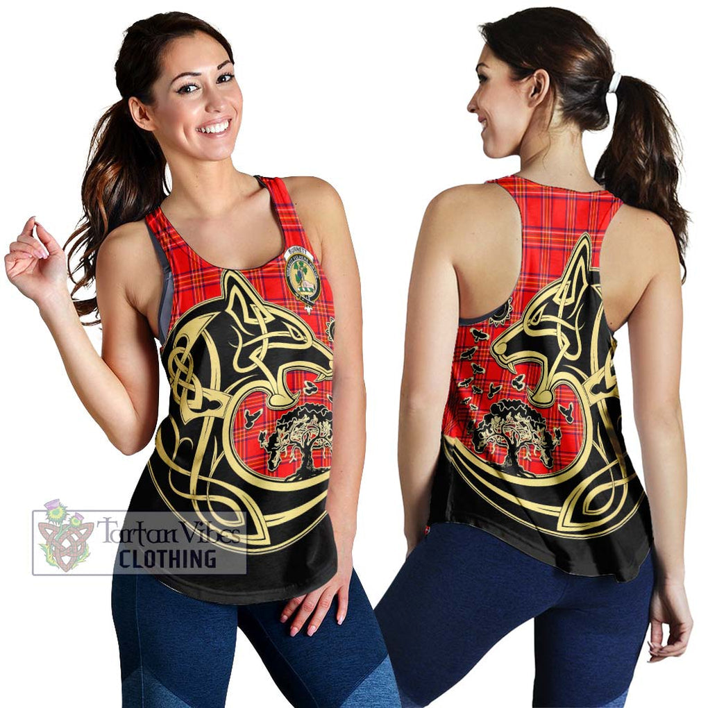 Burnett Modern Tartan Women's Racerback Tanks with Family Crest Celtic Wolf Style 4XL - Tartan Vibes Clothing