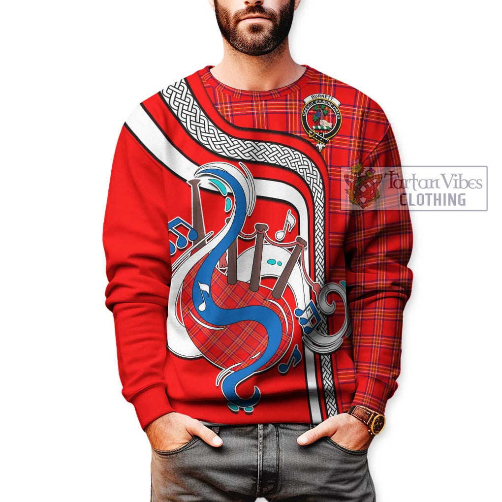 Burnett Modern Tartan Sweatshirt with Epic Bagpipe Style Unisex - Tartanvibesclothing Shop