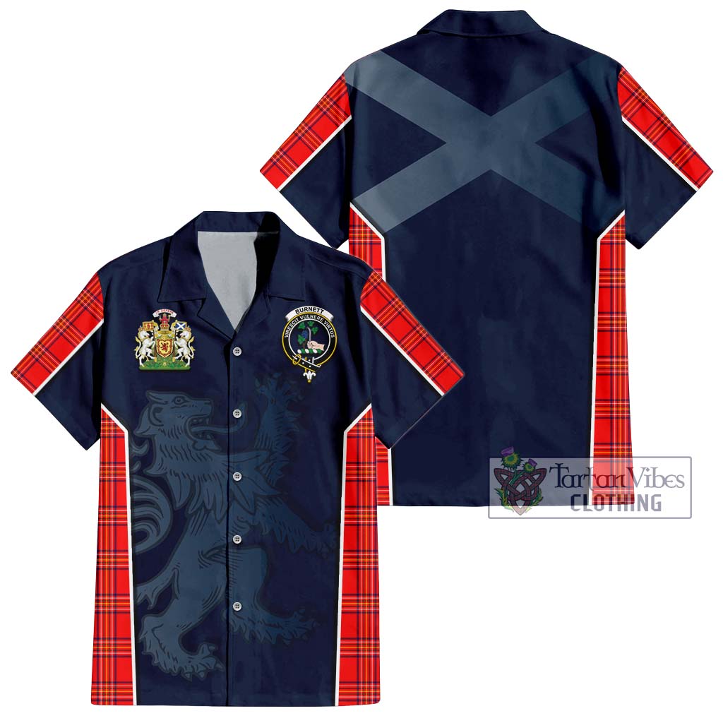 Tartan Vibes Clothing Burnett Modern Tartan Short Sleeve Button Shirt with Family Crest and Lion Rampant Vibes Sport Style