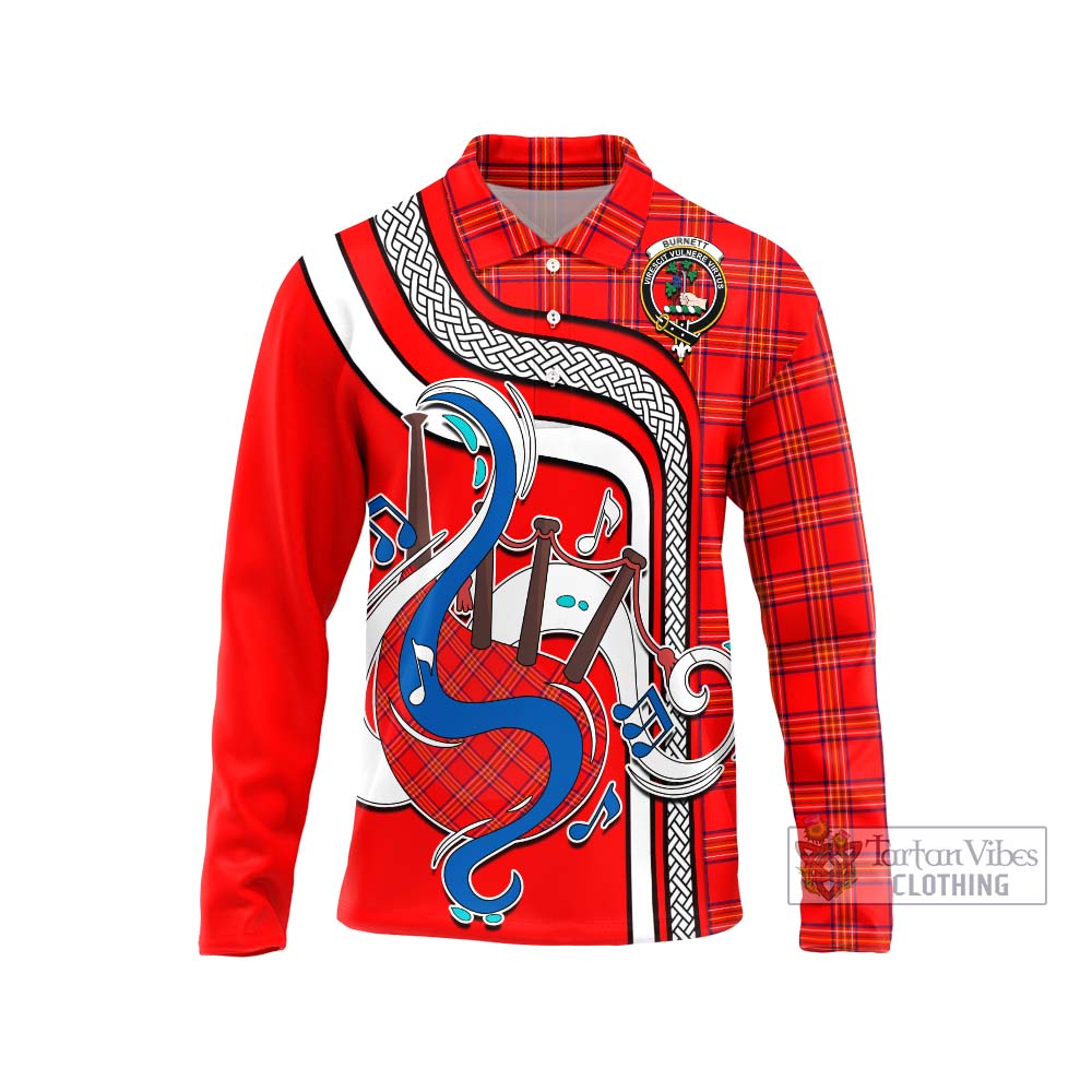 Tartan Vibes Clothing Burnett Modern Tartan Long Sleeve Polo Shirt with Epic Bagpipe Style