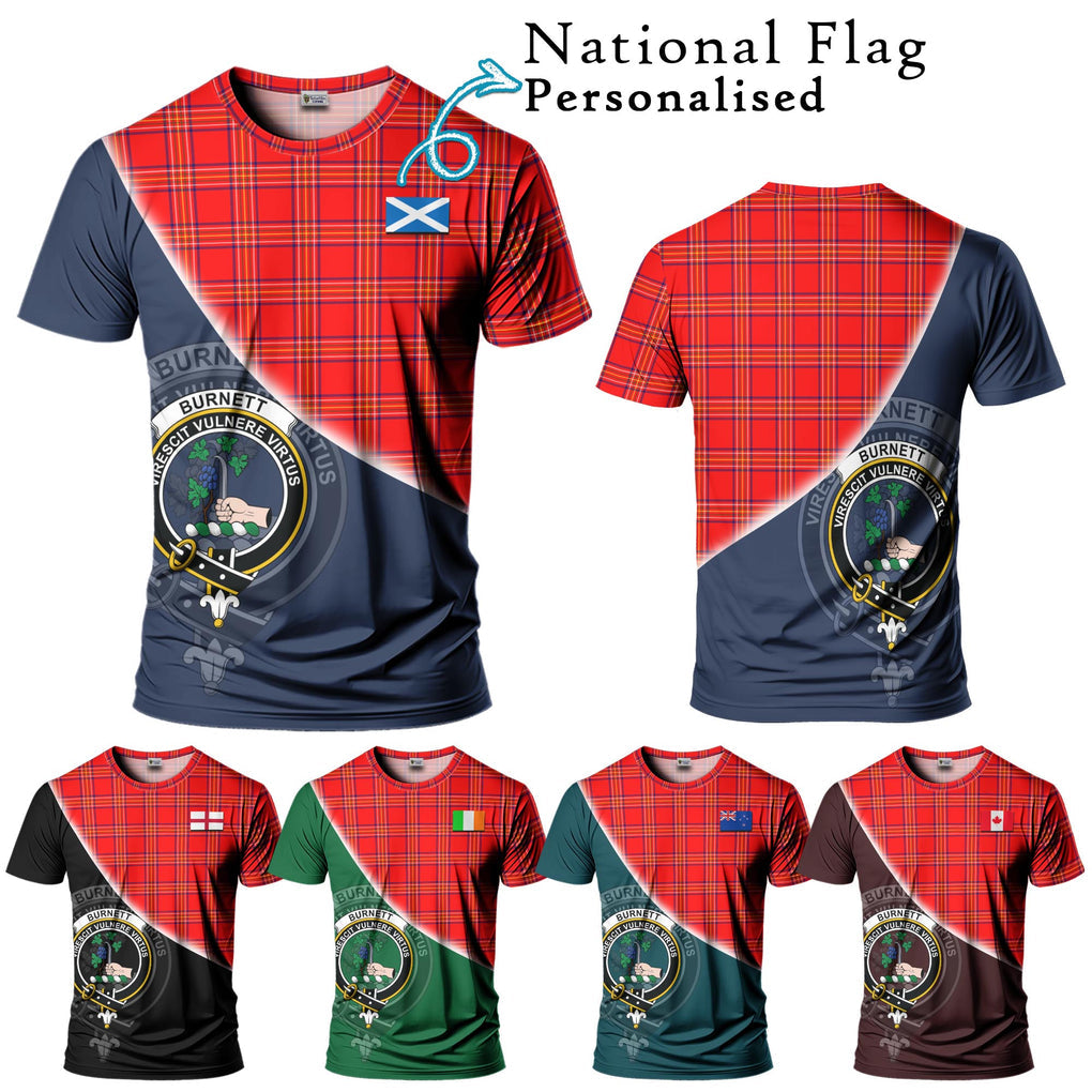 Burnett Modern Tartan T-Shirt with Personalised National Flag and Family Crest Half Style Kid's Shirt - Tartanvibesclothing Shop