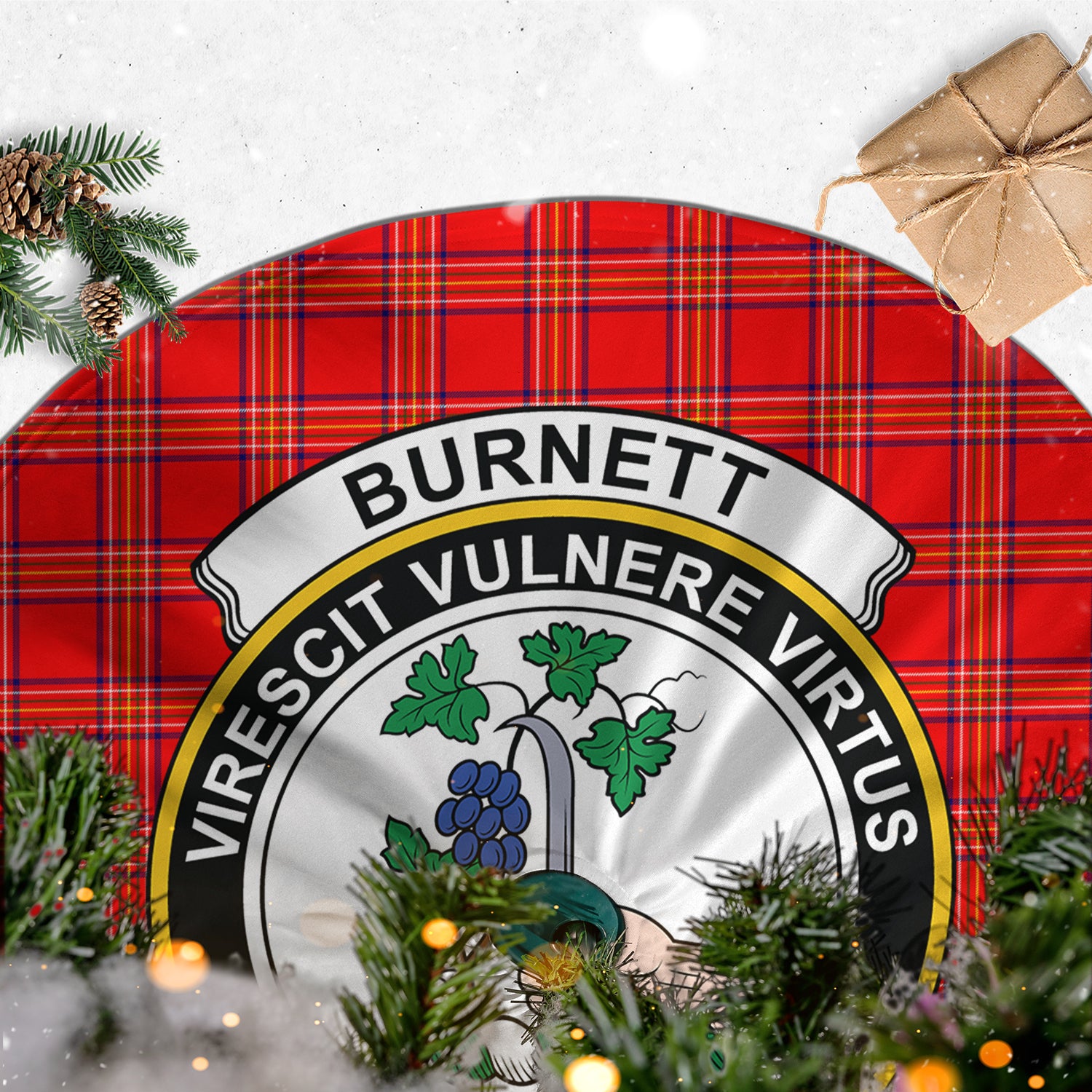 Burnett Modern Tartan Christmas Tree Skirt with Family Crest - Tartanvibesclothing