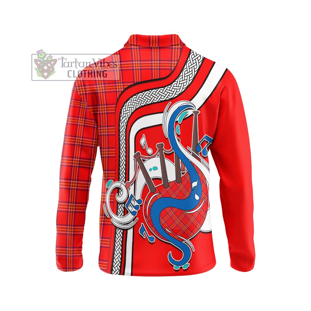 Tartan Vibes Clothing Burnett Modern Tartan Long Sleeve Polo Shirt with Epic Bagpipe Style