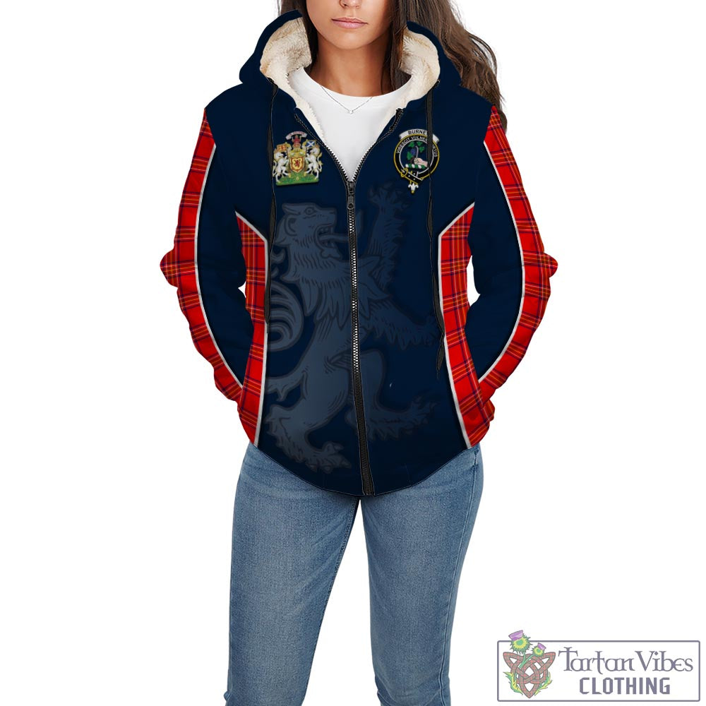 Tartan Vibes Clothing Burnett Modern Tartan Sherpa Hoodie with Family Crest and Lion Rampant Vibes Sport Style