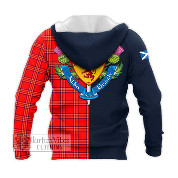 Burnett Modern Tartan Knitted Hoodie Alba with Scottish Lion Royal Arm Half Style