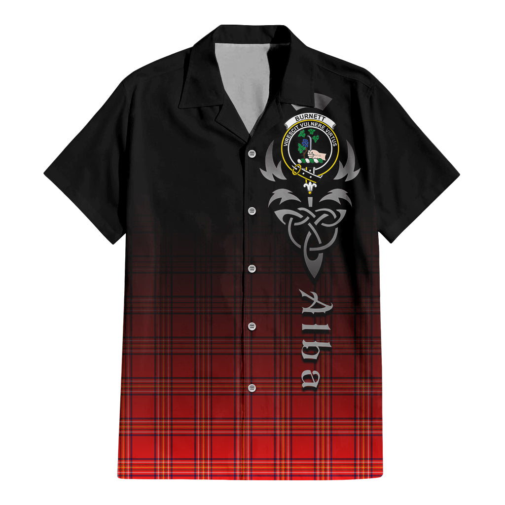 Tartan Vibes Clothing Burnett Modern Tartan Short Sleeve Button Up Featuring Alba Gu Brath Family Crest Celtic Inspired