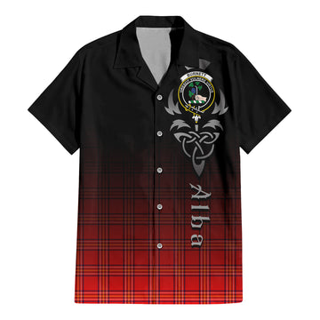 Burnett Modern Tartan Short Sleeve Button Up Featuring Alba Gu Brath Family Crest Celtic Inspired