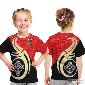 Burnett Modern Tartan Kid T-Shirt with Family Crest and Celtic Symbol Style