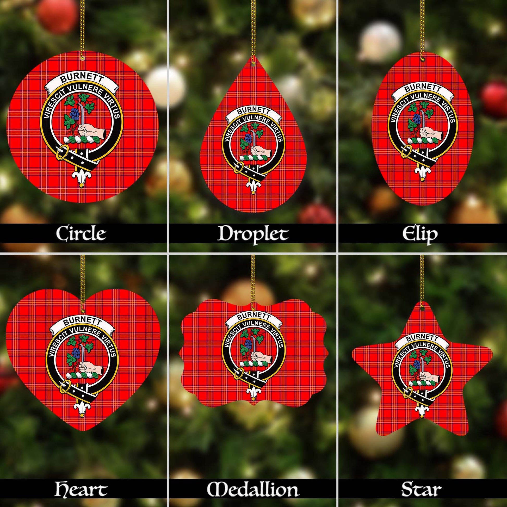 Burnett Modern Tartan Christmas Ornaments with Family Crest - Tartanvibesclothing