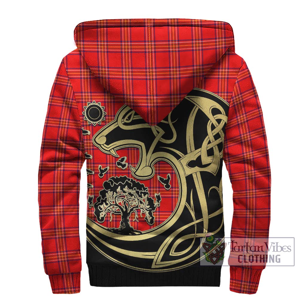 Tartan Vibes Clothing Burnett Modern Tartan Sherpa Hoodie with Family Crest Celtic Wolf Style