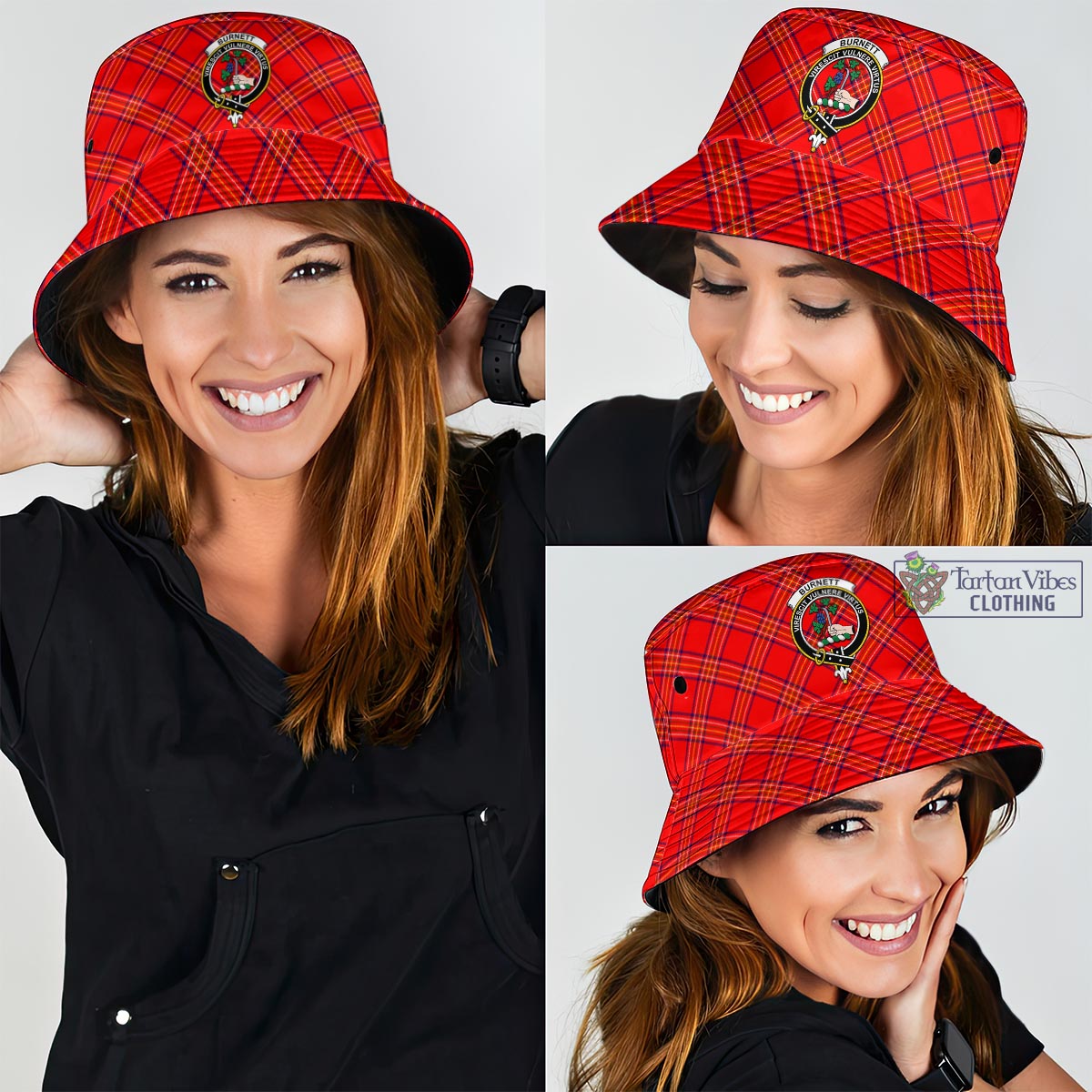 Tartan Vibes Clothing Burnett Modern Tartan Bucket Hat with Family Crest