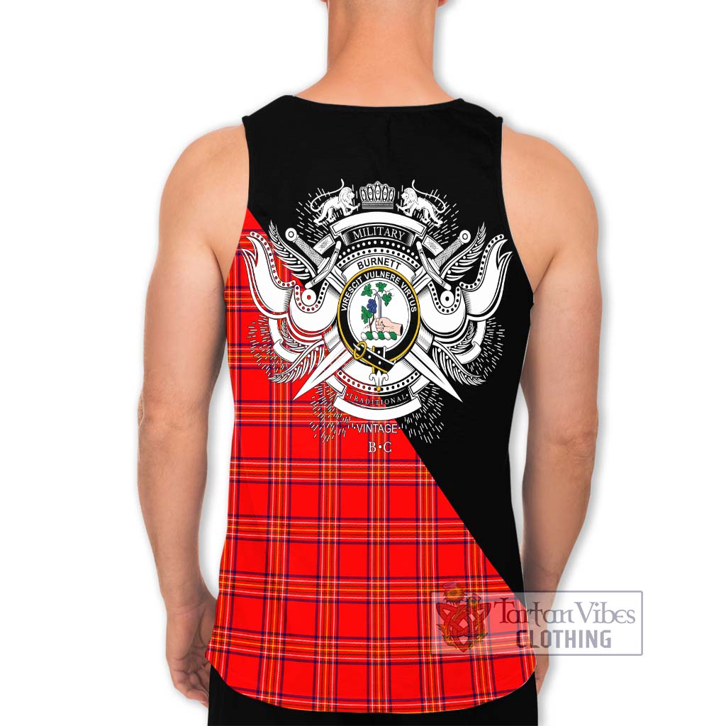 Tartan Vibes Clothing Burnett Modern Tartan Men's Tank Top with Family Crest and Military Logo Style