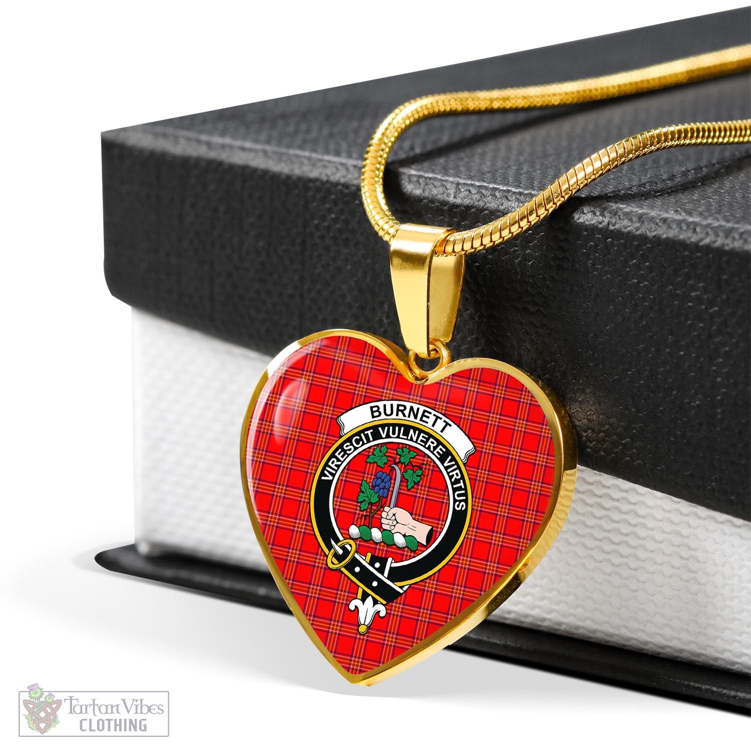 Tartan Vibes Clothing Burnett Modern Tartan Heart Necklace with Family Crest