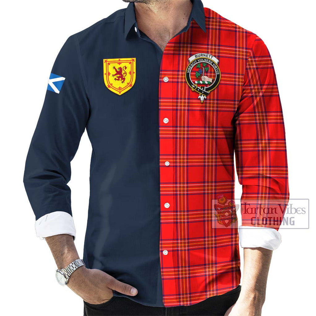 Tartan Vibes Clothing Burnett Modern Tartan Long Sleeve Button Shirt with Scottish Lion Royal Arm Half Style