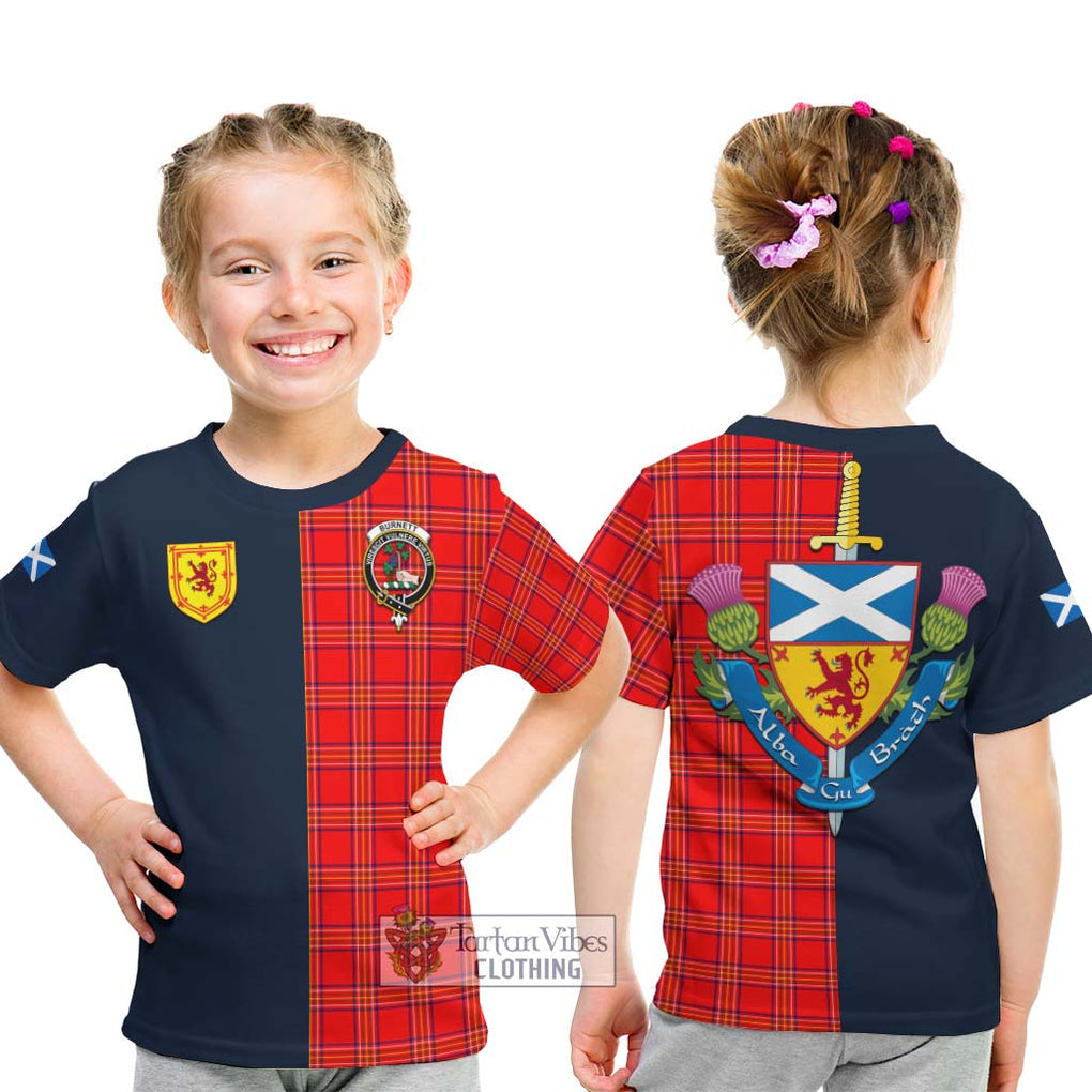 Tartan Vibes Clothing Burnett Modern Tartan Kid T-Shirt with Scottish Lion Royal Arm Half Style