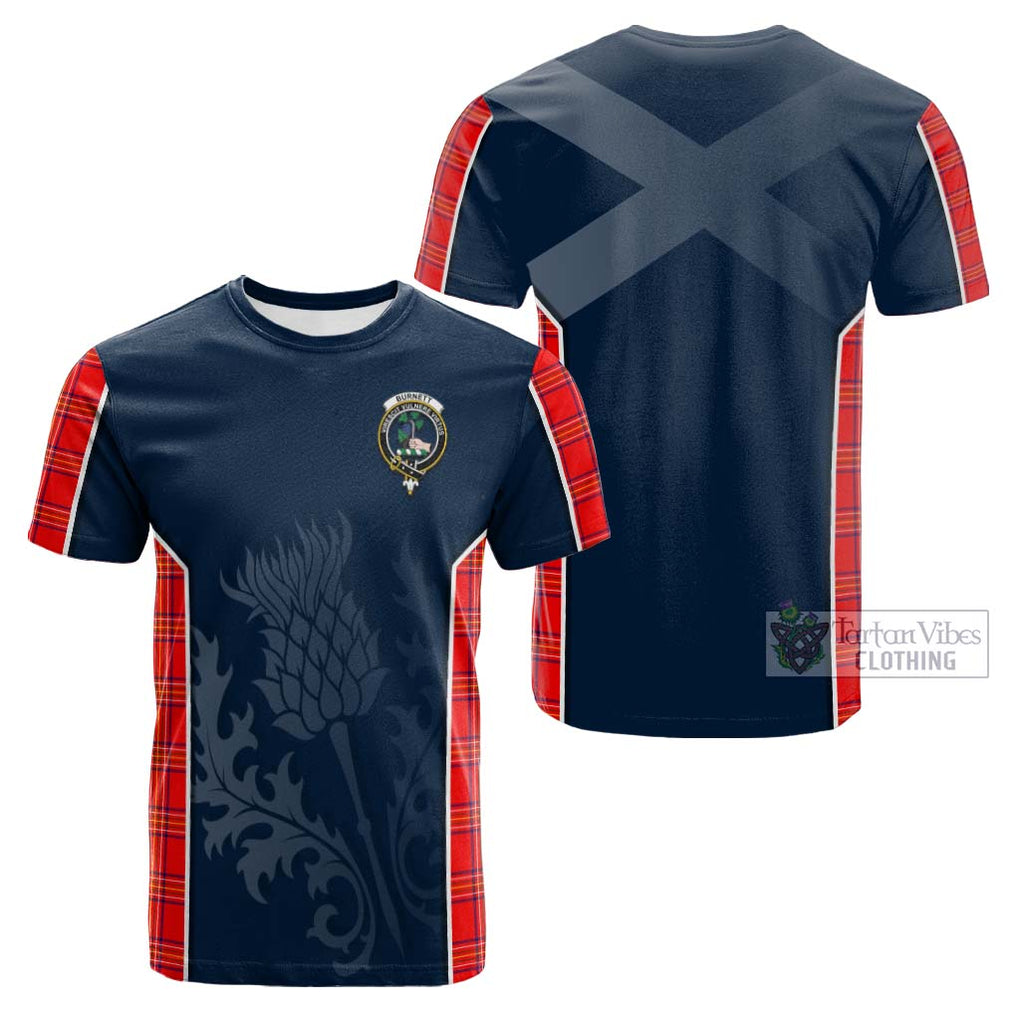 Tartan Vibes Clothing Burnett Modern Tartan Cotton T-shirt with Family Crest and Scottish Thistle Vibes Sport Style