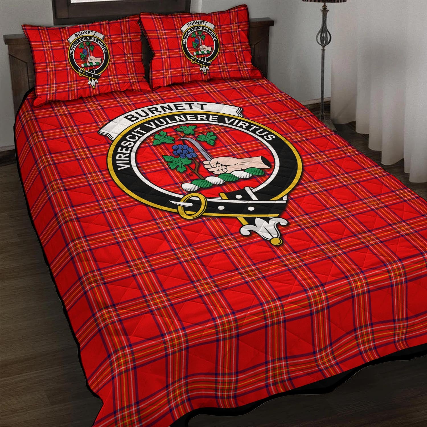 Burnett Modern Tartan Quilt Bed Set with Family Crest - Tartanvibesclothing