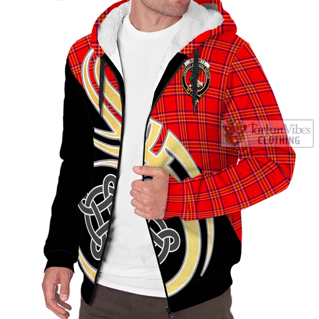 Burnett Modern Tartan Sherpa Hoodie with Family Crest and Celtic Symbol Style - Tartan Vibes Clothing