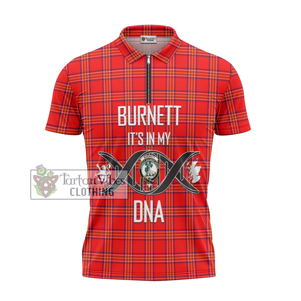 Burnett Modern Tartan Zipper Polo Shirt with Family Crest DNA In Me Style - Tartanvibesclothing Shop