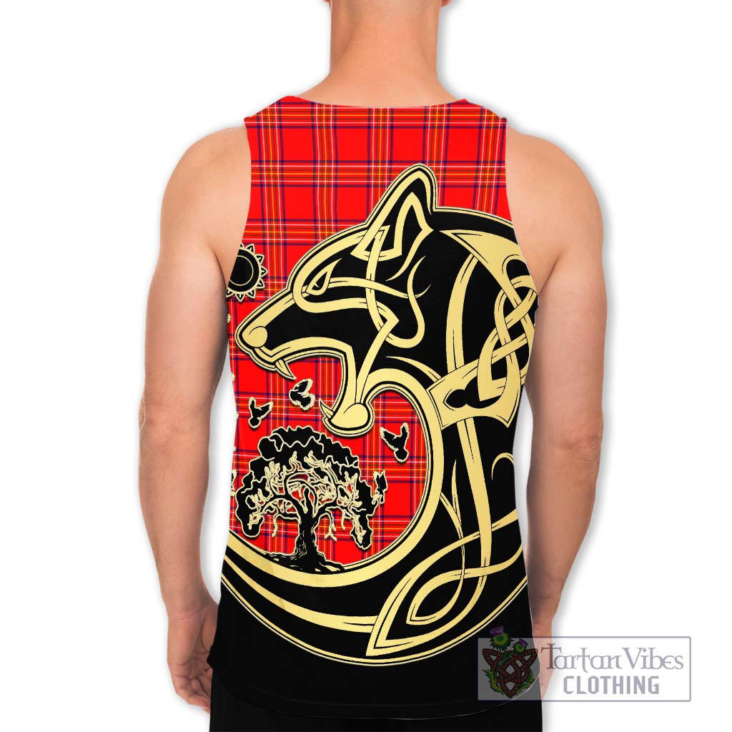 Tartan Vibes Clothing Burnett Modern Tartan Men's Tank Top with Family Crest Celtic Wolf Style