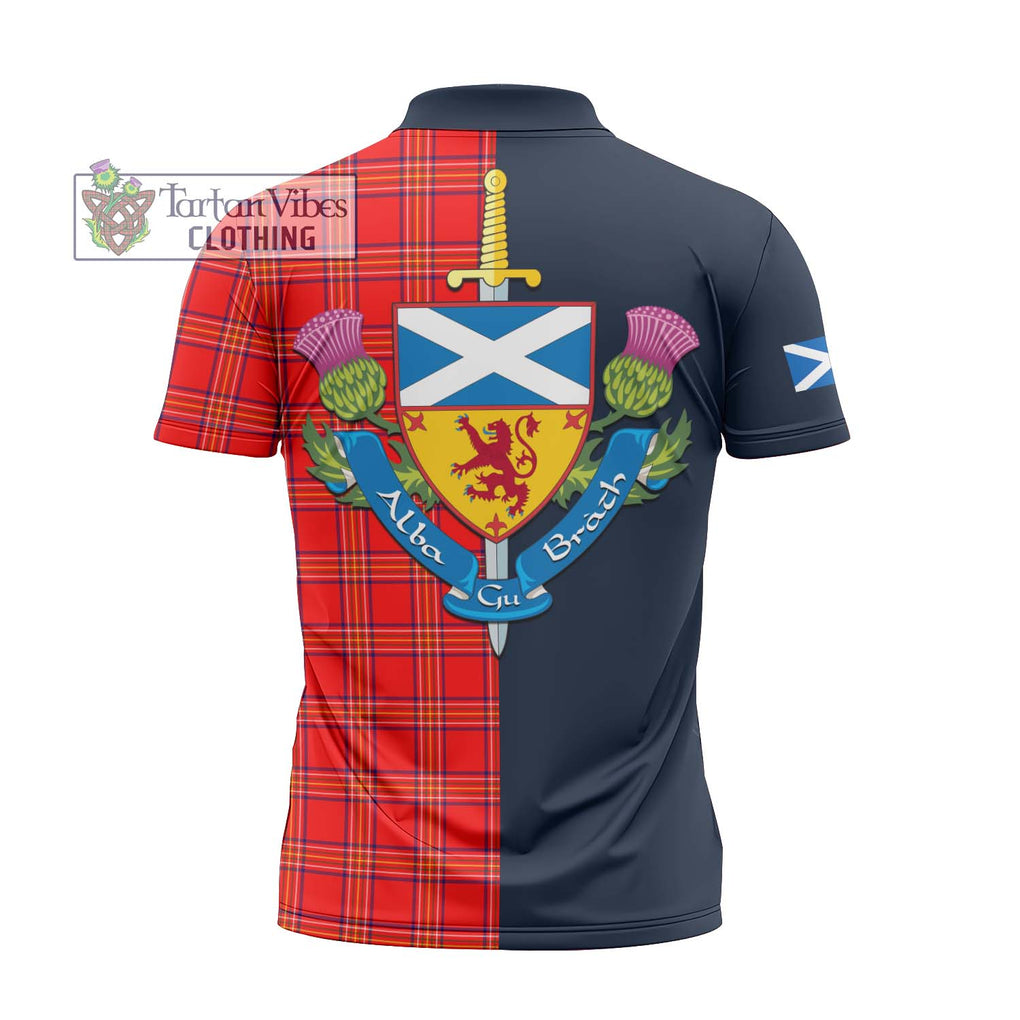 Tartan Vibes Clothing Burnett Modern Tartan Zipper Polo Shirt with Scottish Lion Royal Arm Half Style