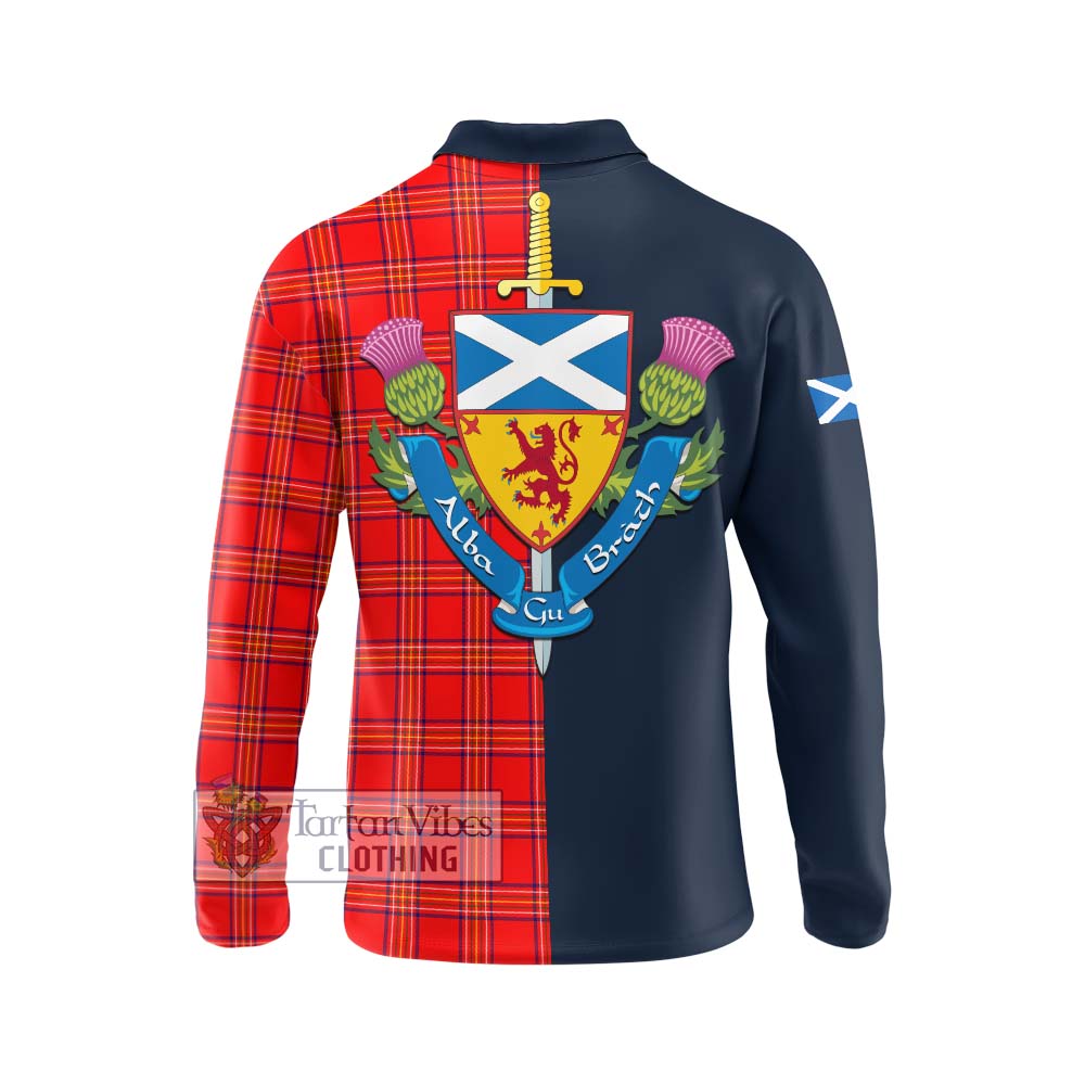 Tartan Vibes Clothing Burnett Modern Tartan Long Sleeve Polo Shirt with Scottish Lion Royal Arm Half Style