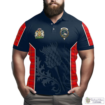 Burnett Modern Tartan Men's Polo Shirt with Family Crest and Scottish Thistle Vibes Sport Style