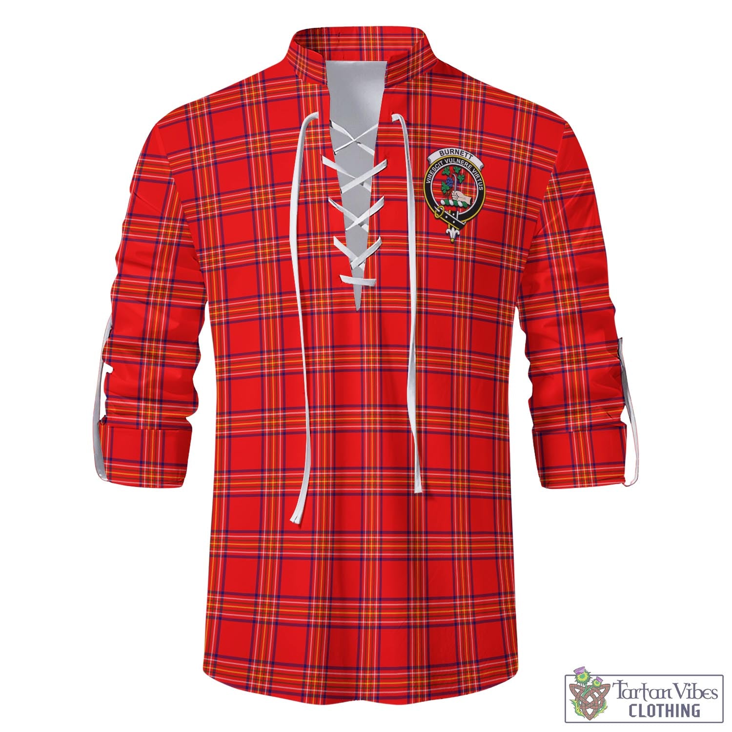 Tartan Vibes Clothing Burnett Modern Tartan Men's Scottish Traditional Jacobite Ghillie Kilt Shirt with Family Crest