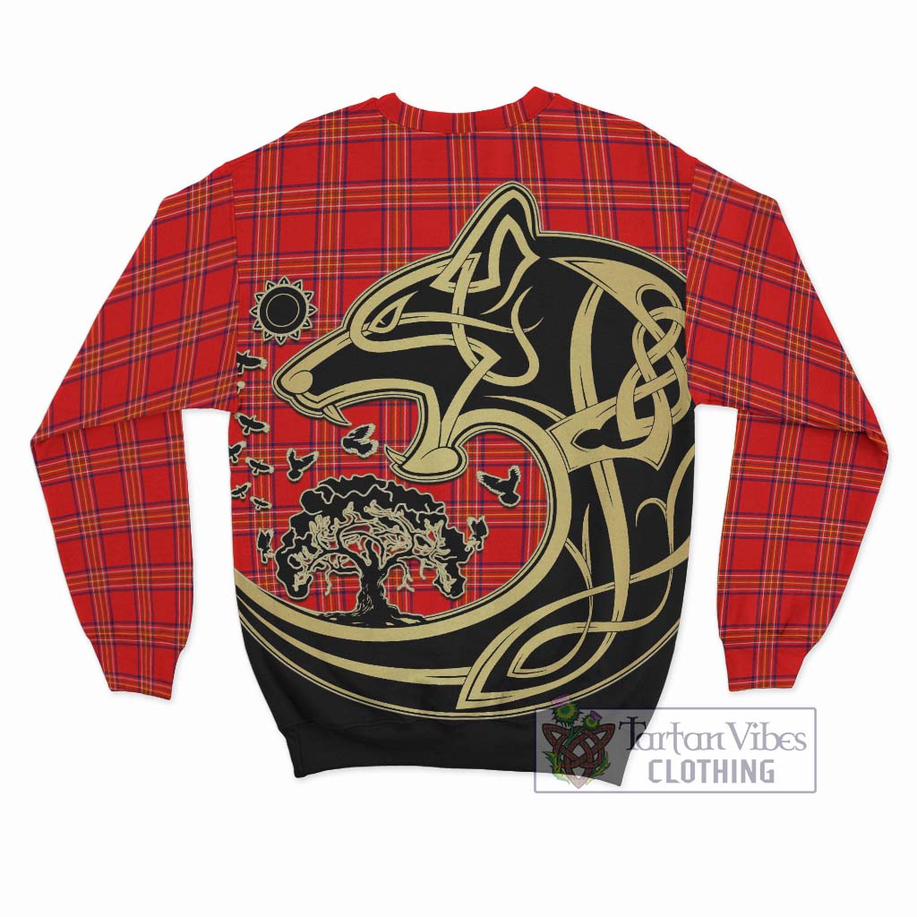 Tartan Vibes Clothing Burnett Modern Tartan Sweatshirt with Family Crest Celtic Wolf Style