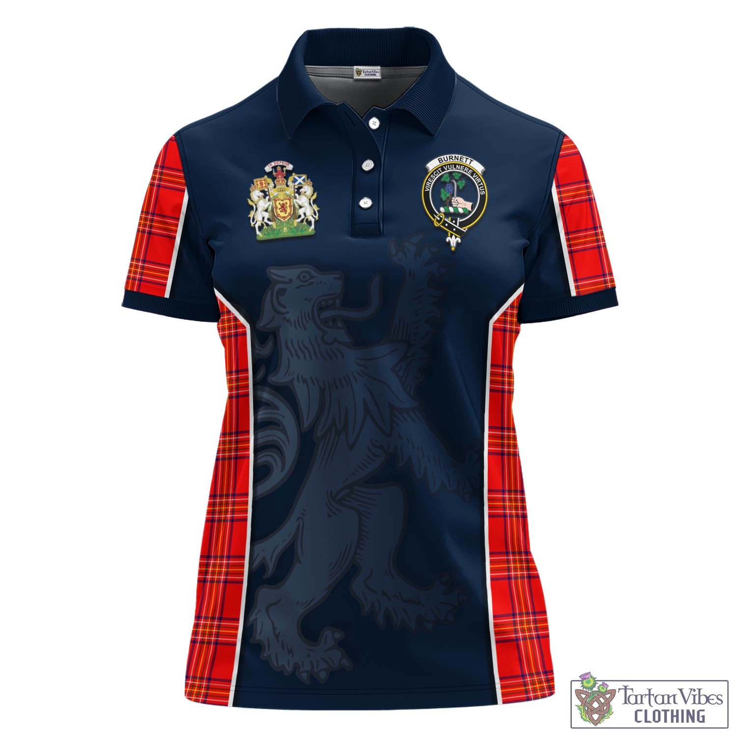 Tartan Vibes Clothing Burnett Modern Tartan Women's Polo Shirt with Family Crest and Lion Rampant Vibes Sport Style