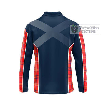 Burnett Modern Tartan Long Sleeve Polo Shirt with Family Crest and Lion Rampant Vibes Sport Style