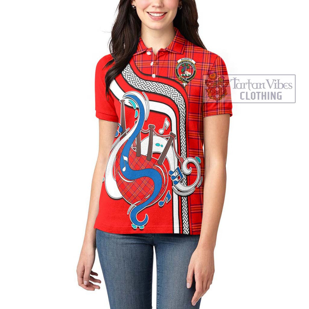 Burnett Modern Tartan Women's Polo Shirt with Epic Bagpipe Style - Tartanvibesclothing Shop