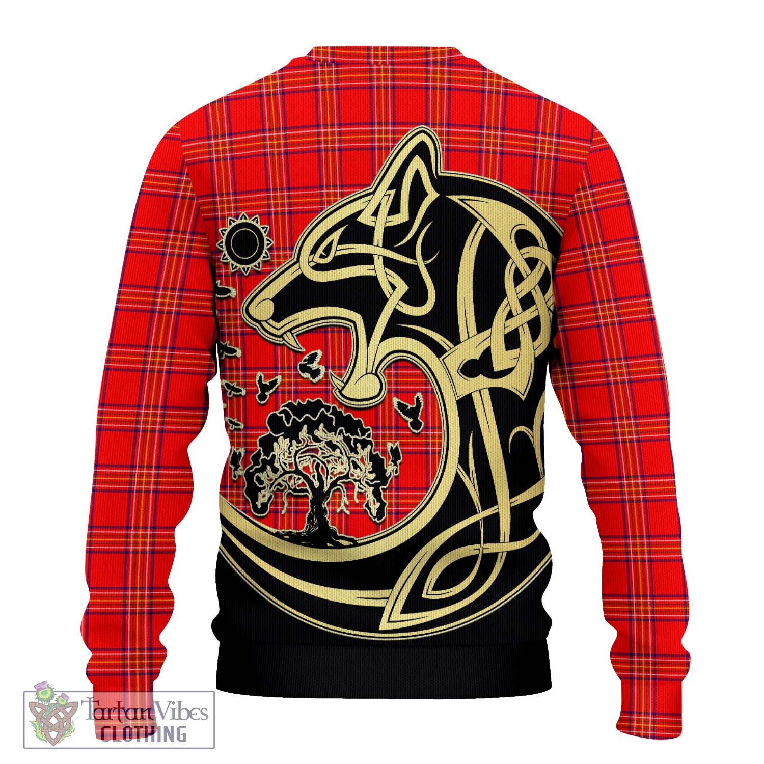 Tartan Vibes Clothing Burnett Modern Tartan Knitted Sweater with Family Crest Celtic Wolf Style