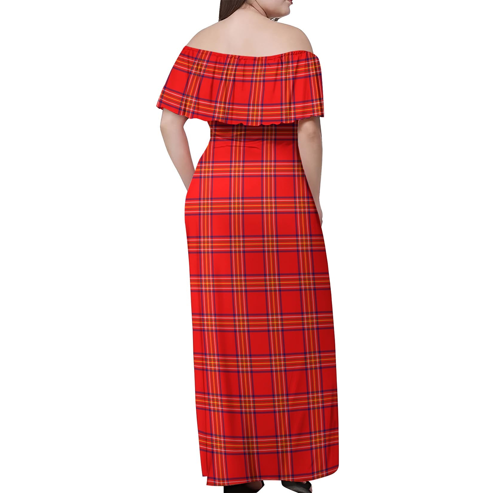 Burnett Modern Tartan Off Shoulder Long Dress - Tartanvibesclothing