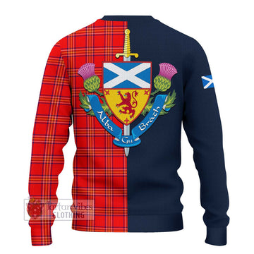 Burnett Modern Tartan Ugly Sweater with Scottish Lion Royal Arm Half Style