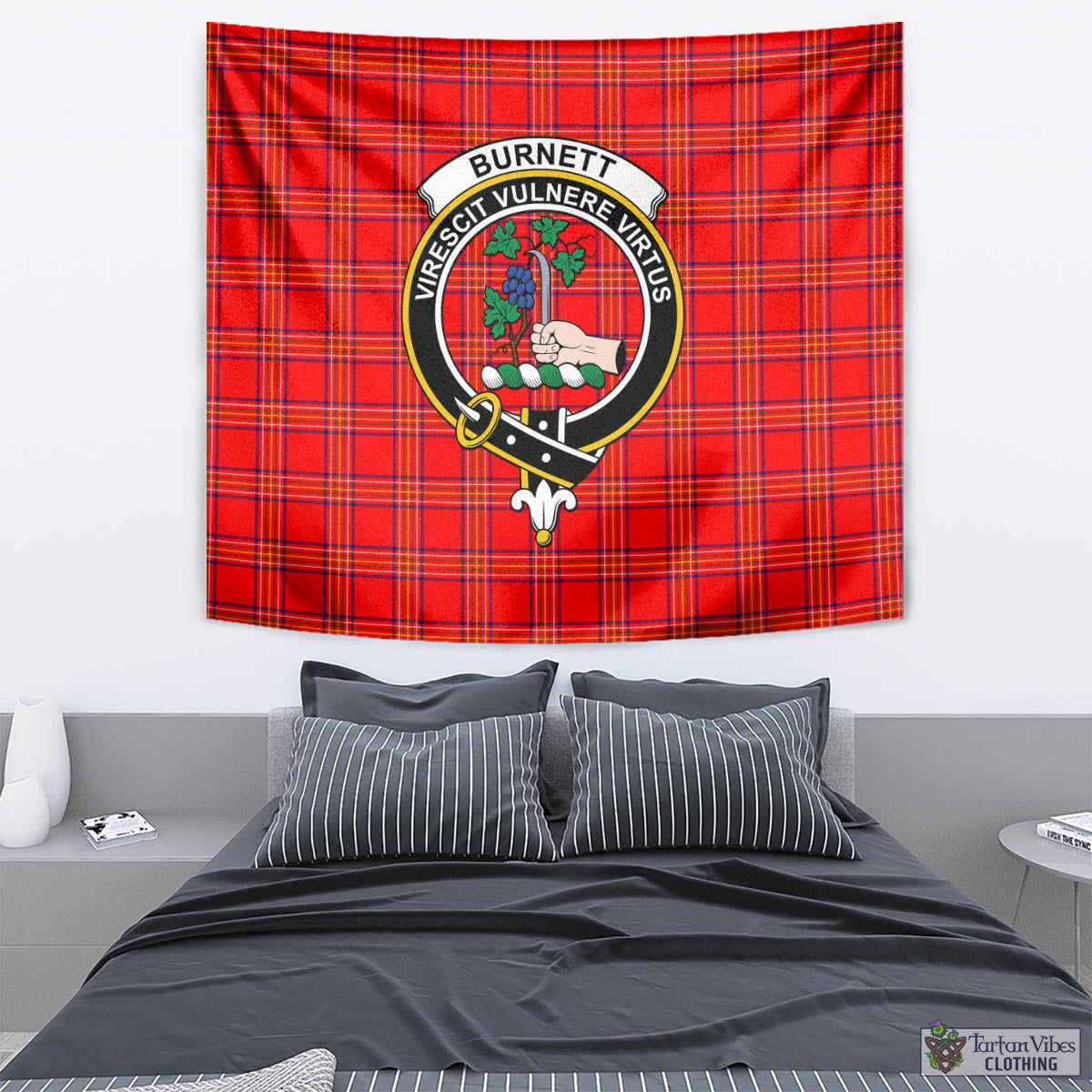 Tartan Vibes Clothing Burnett Modern Tartan Tapestry Wall Hanging and Home Decor for Room with Family Crest