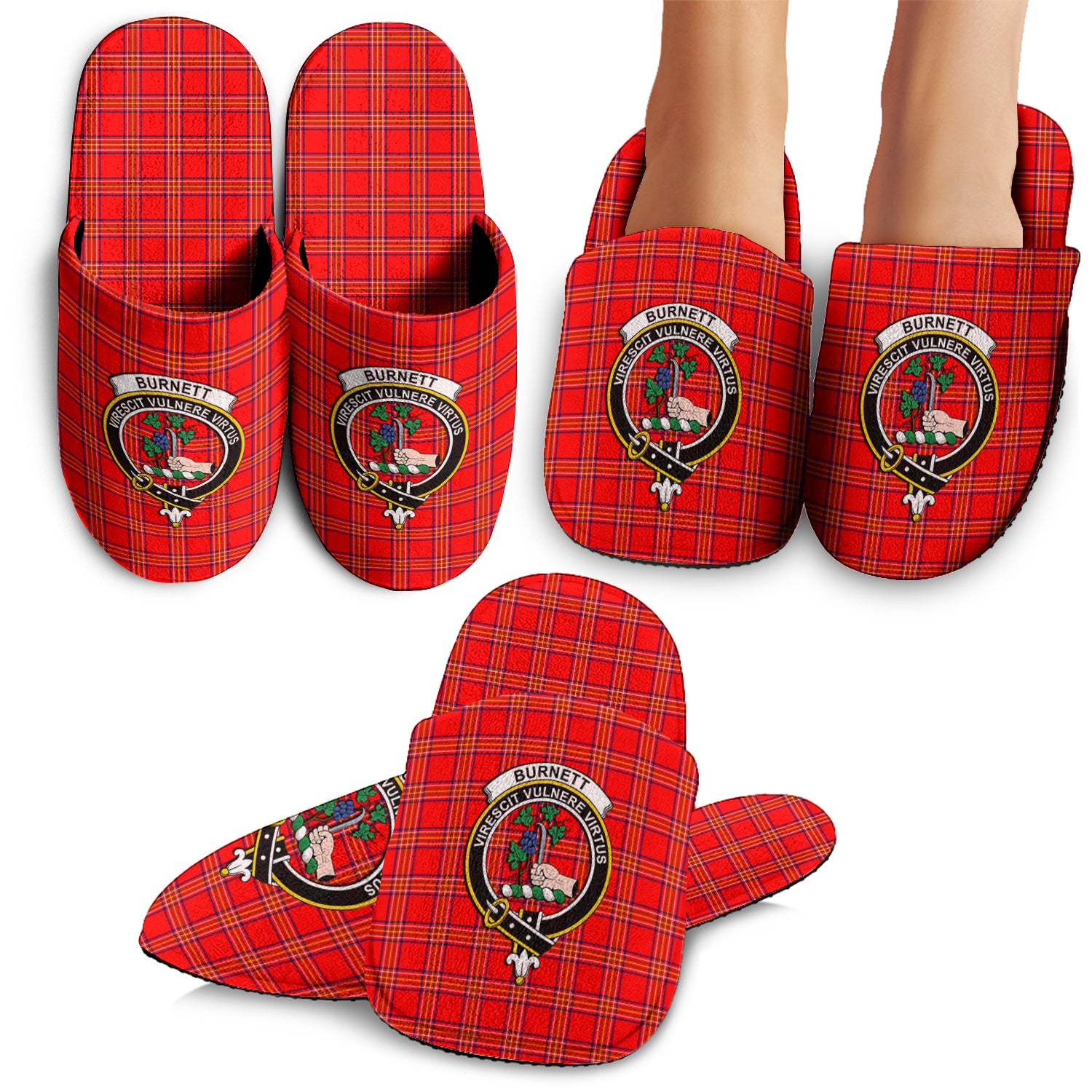 Burnett Modern Tartan Home Slippers with Family Crest - Tartanvibesclothing