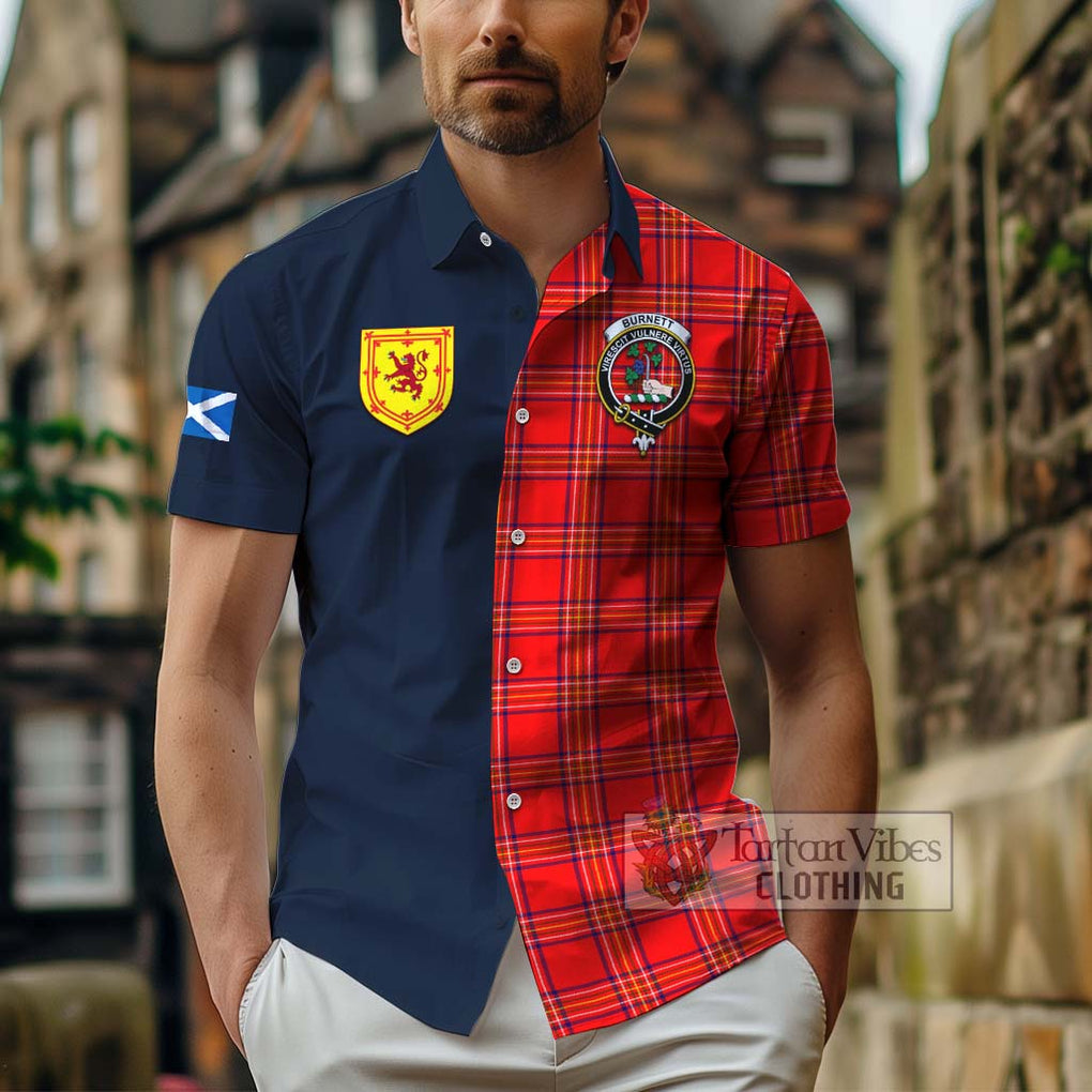 Tartan Vibes Clothing Burnett Modern Tartan Short Sleeve Button Shirt with Scottish Lion Royal Arm Half Style