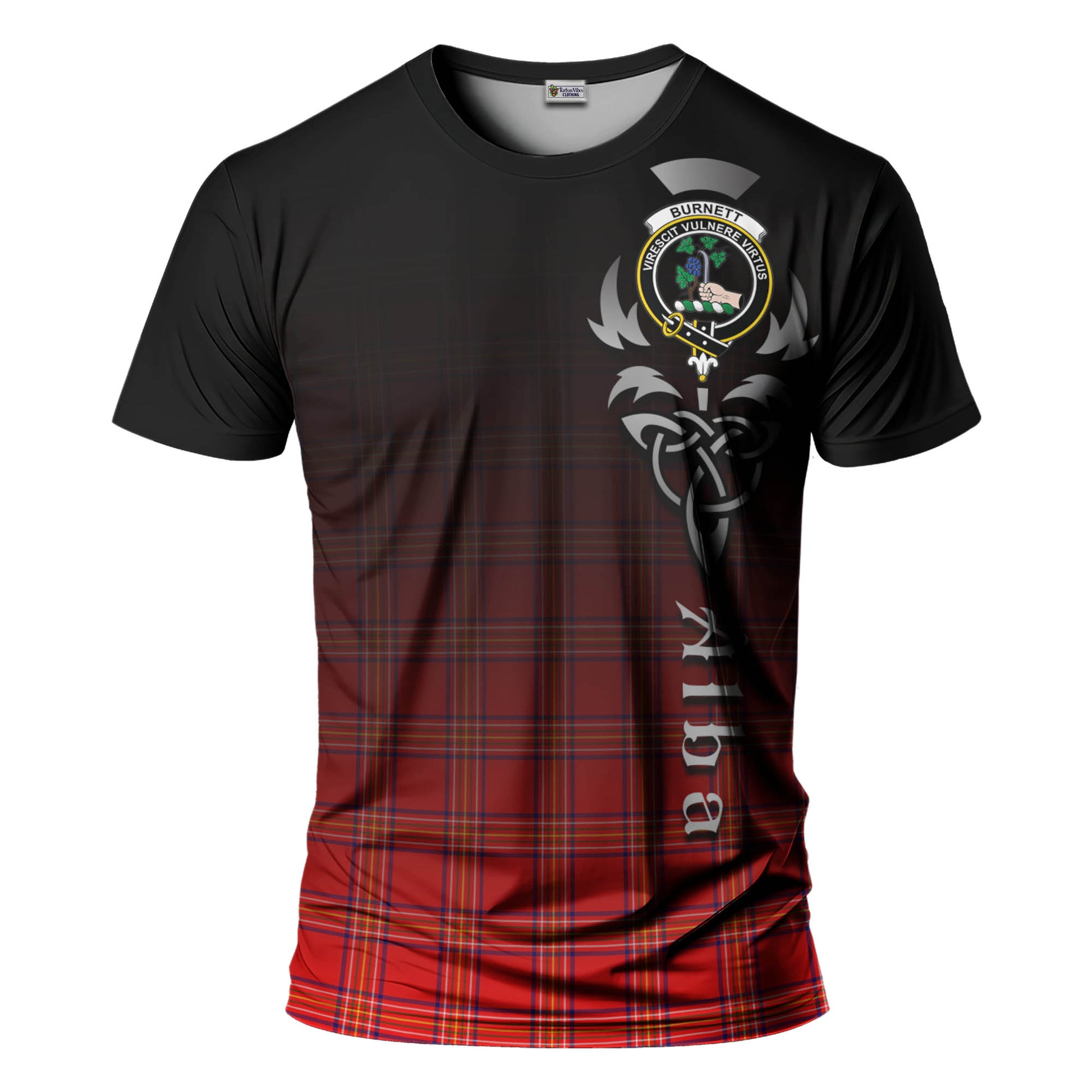 Tartan Vibes Clothing Burnett Modern Tartan T-Shirt Featuring Alba Gu Brath Family Crest Celtic Inspired