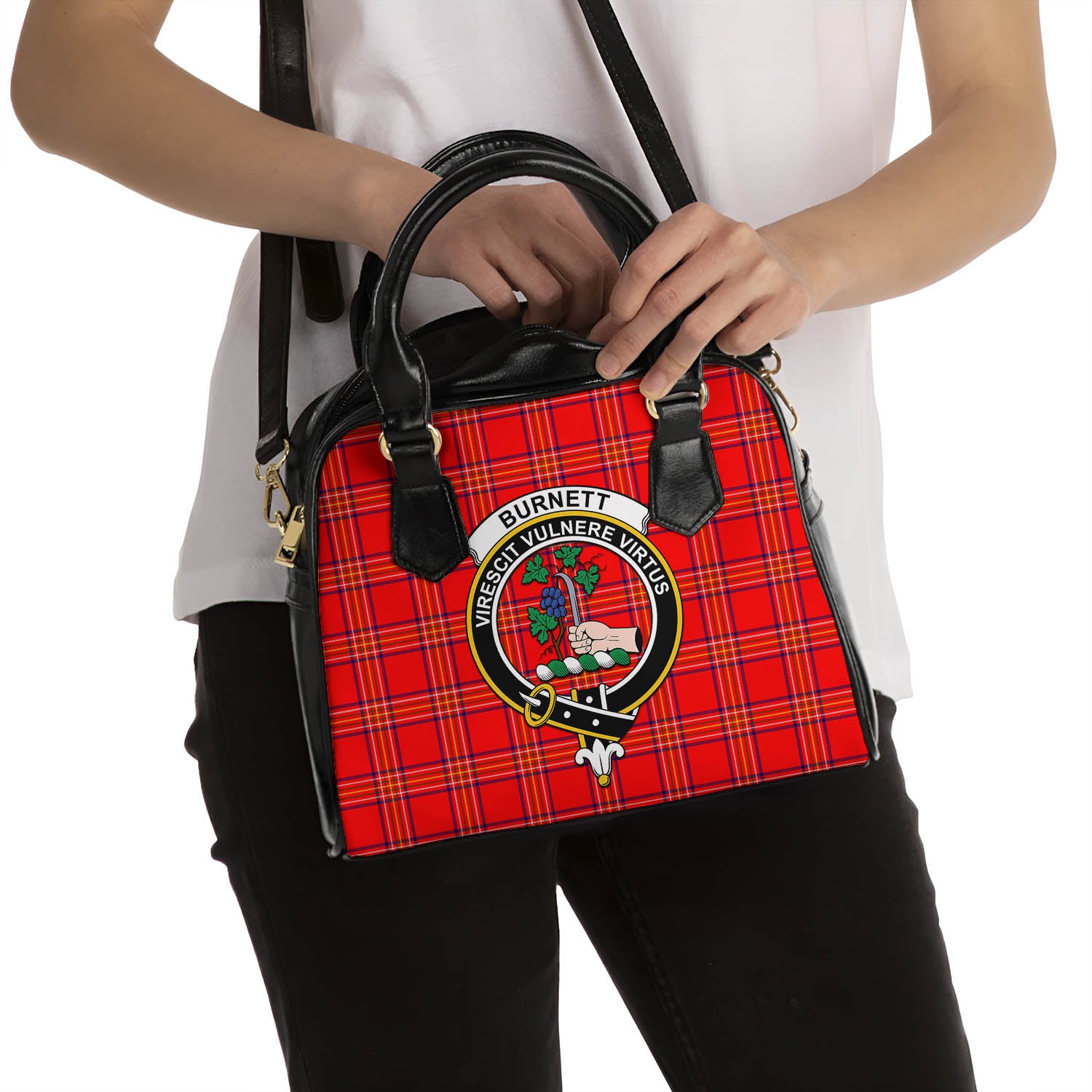 Burnett Modern Tartan Shoulder Handbags with Family Crest - Tartanvibesclothing