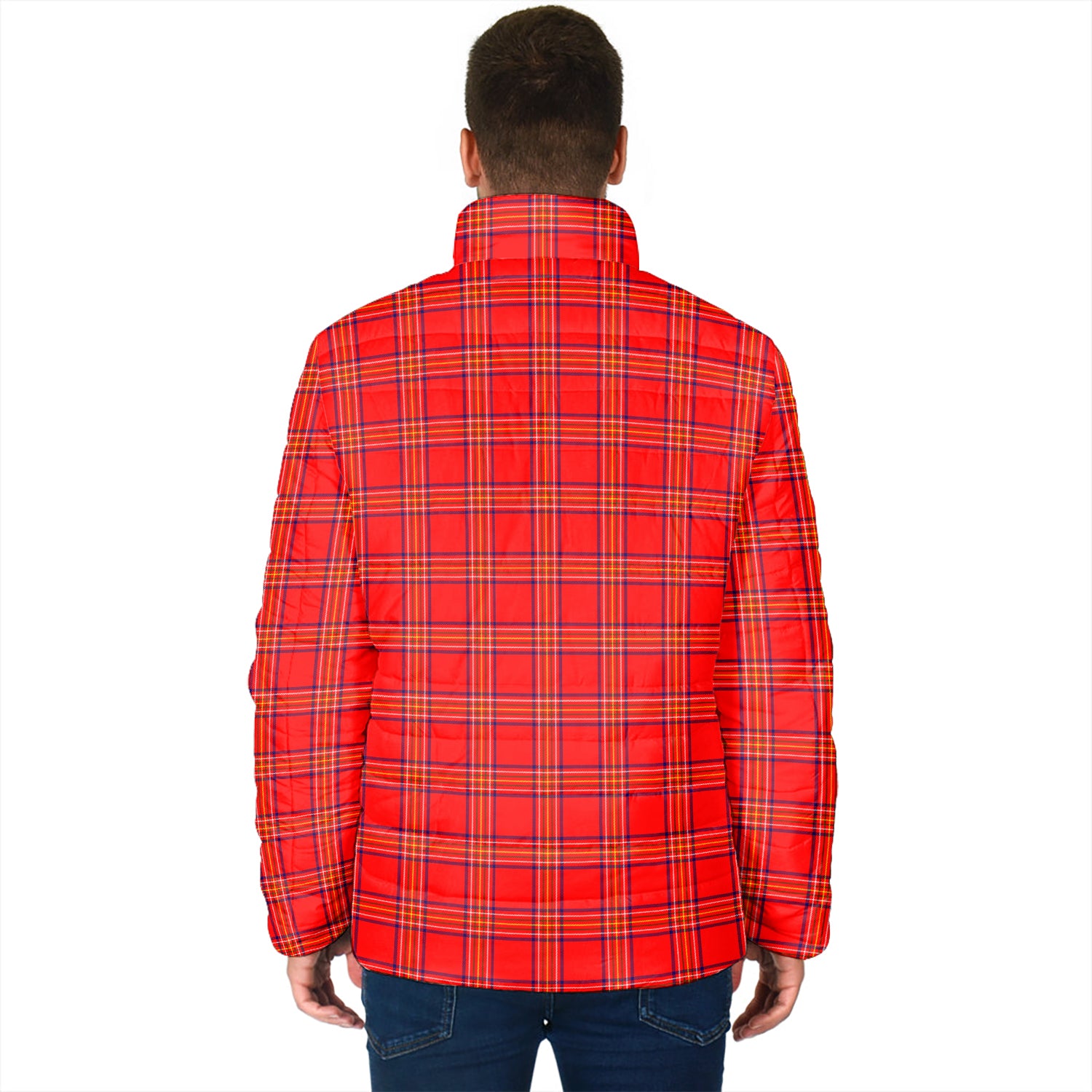 Burnett Modern Tartan Padded Jacket with Family Crest - Tartan Vibes Clothing