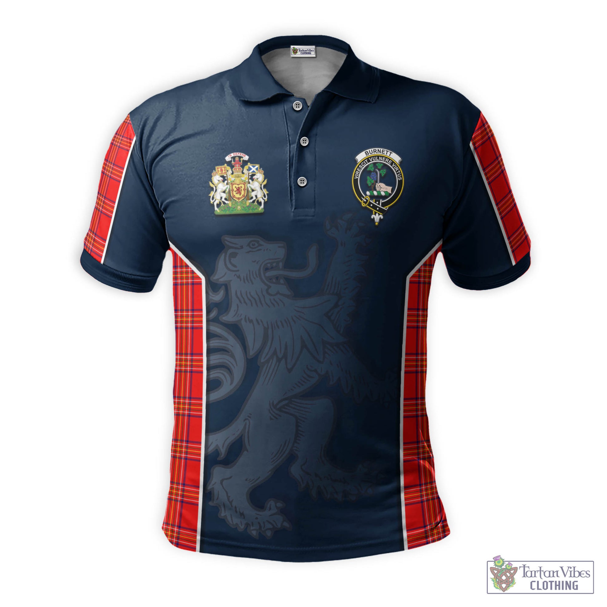 Tartan Vibes Clothing Burnett Modern Tartan Men's Polo Shirt with Family Crest and Lion Rampant Vibes Sport Style