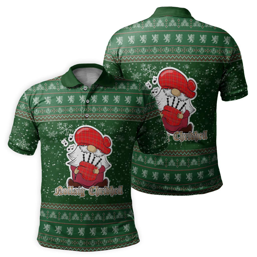 Burnett Modern Clan Christmas Family Polo Shirt with Funny Gnome Playing Bagpipes - Tartanvibesclothing