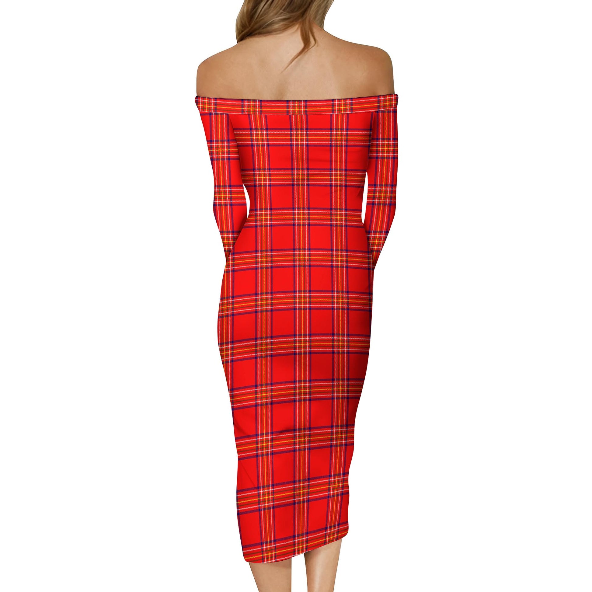 Burnett Modern Tartan Off Shoulder Lady Dress - Tartanvibesclothing