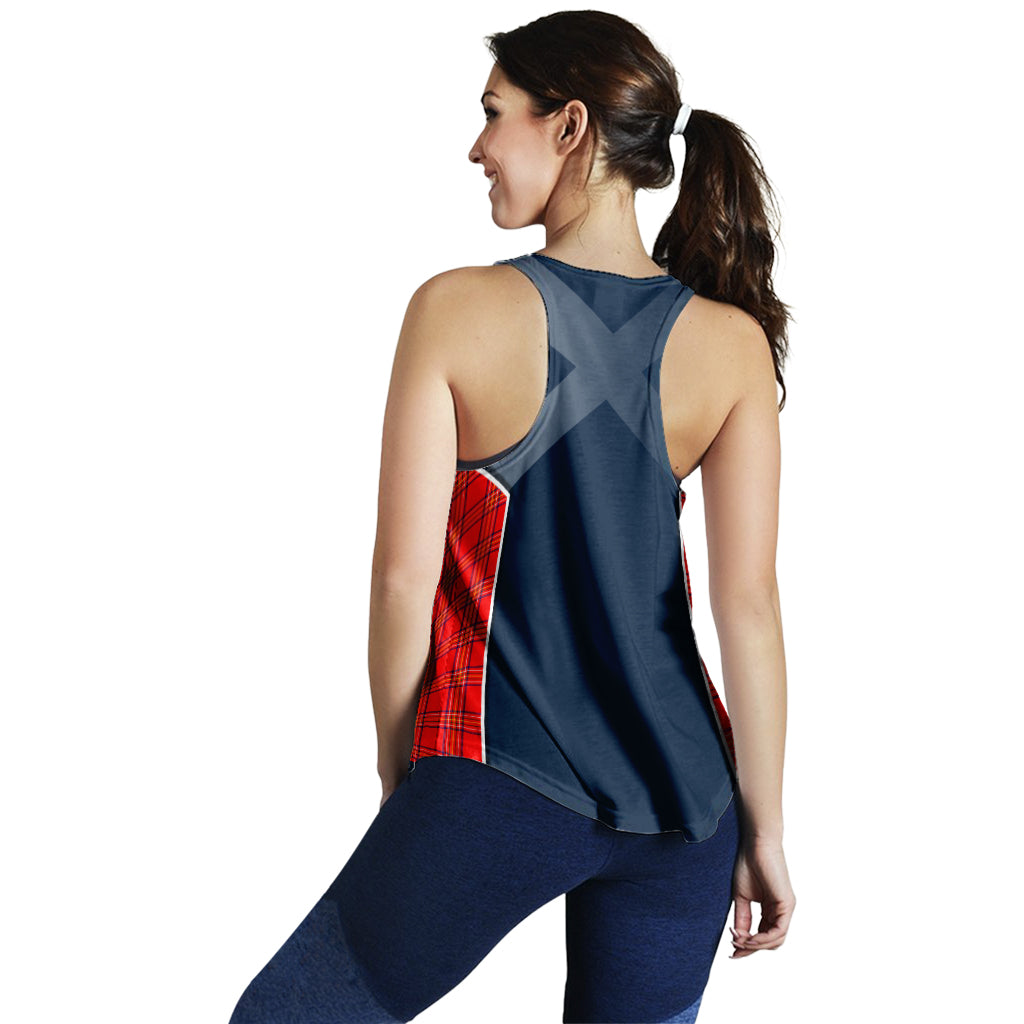 Tartan Vibes Clothing Burnett Modern Tartan Women's Racerback Tanks with Family Crest and Scottish Thistle Vibes Sport Style