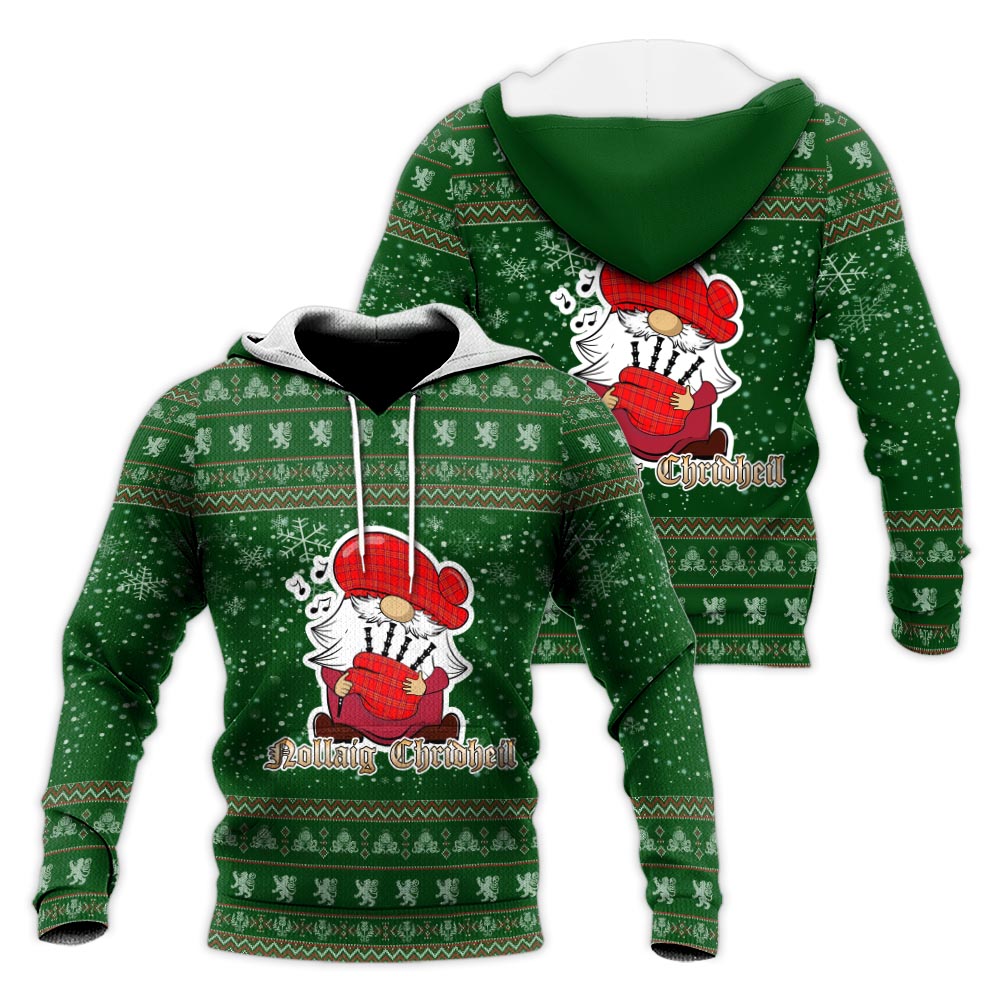 Burnett Modern Clan Christmas Knitted Hoodie with Funny Gnome Playing Bagpipes Green - Tartanvibesclothing