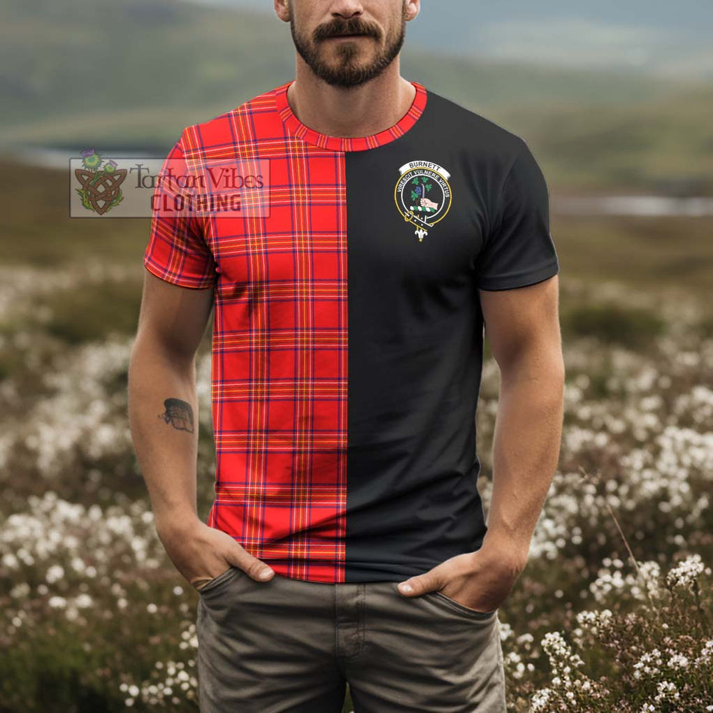 Burnett Modern Tartan T-Shirt with Family Crest and Half Of Me Style - Tartanvibesclothing Shop