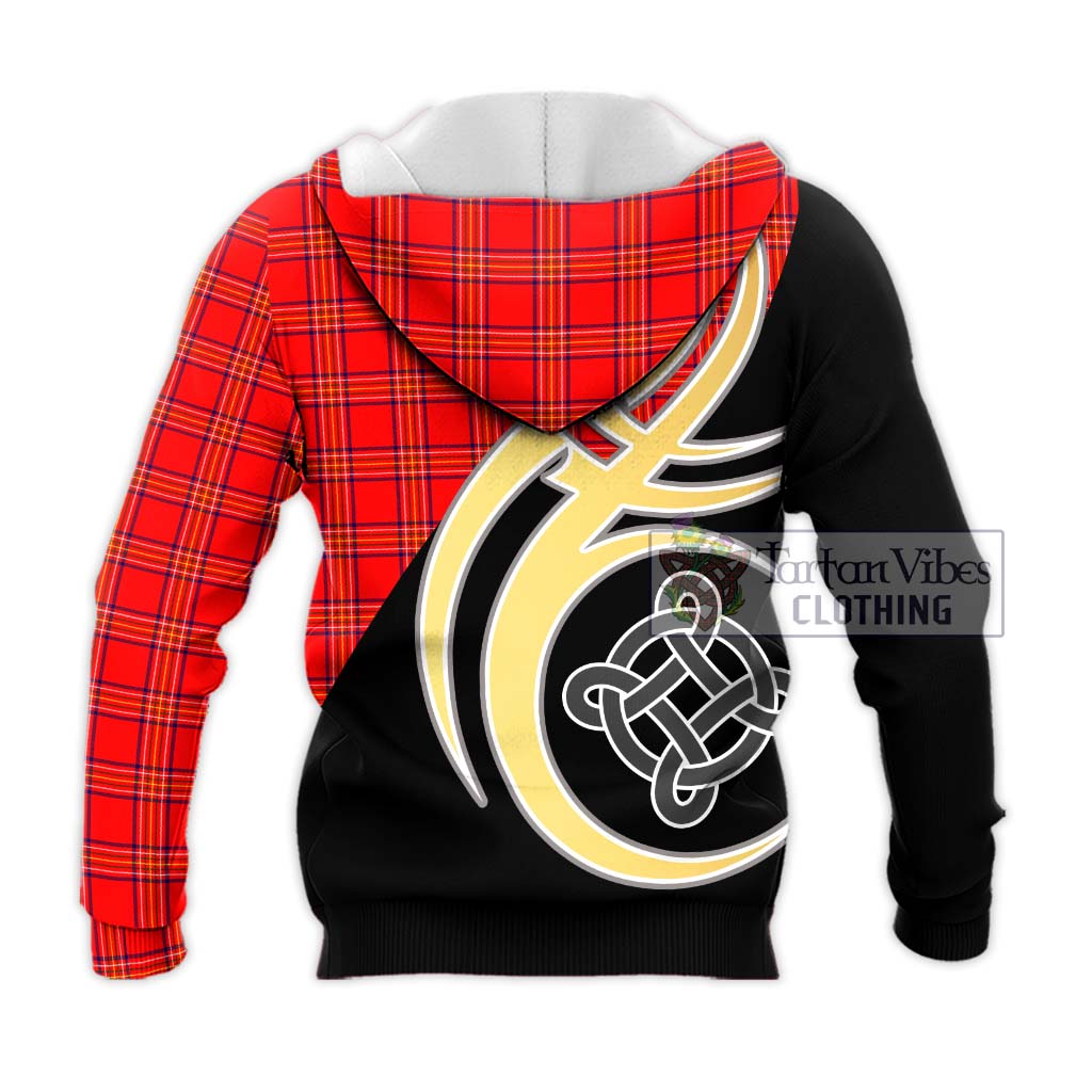 Tartan Vibes Clothing Burnett Modern Tartan Knitted Hoodie with Family Crest and Celtic Symbol Style