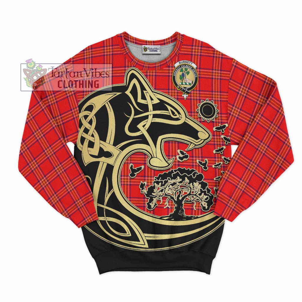 Tartan Vibes Clothing Burnett Modern Tartan Sweatshirt with Family Crest Celtic Wolf Style