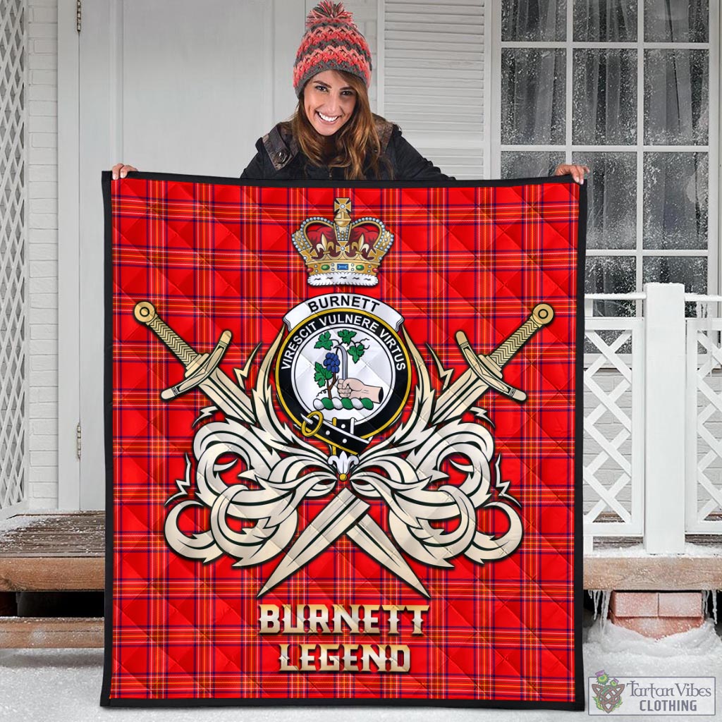 Tartan Vibes Clothing Burnett Modern Tartan Quilt with Clan Crest and the Golden Sword of Courageous Legacy